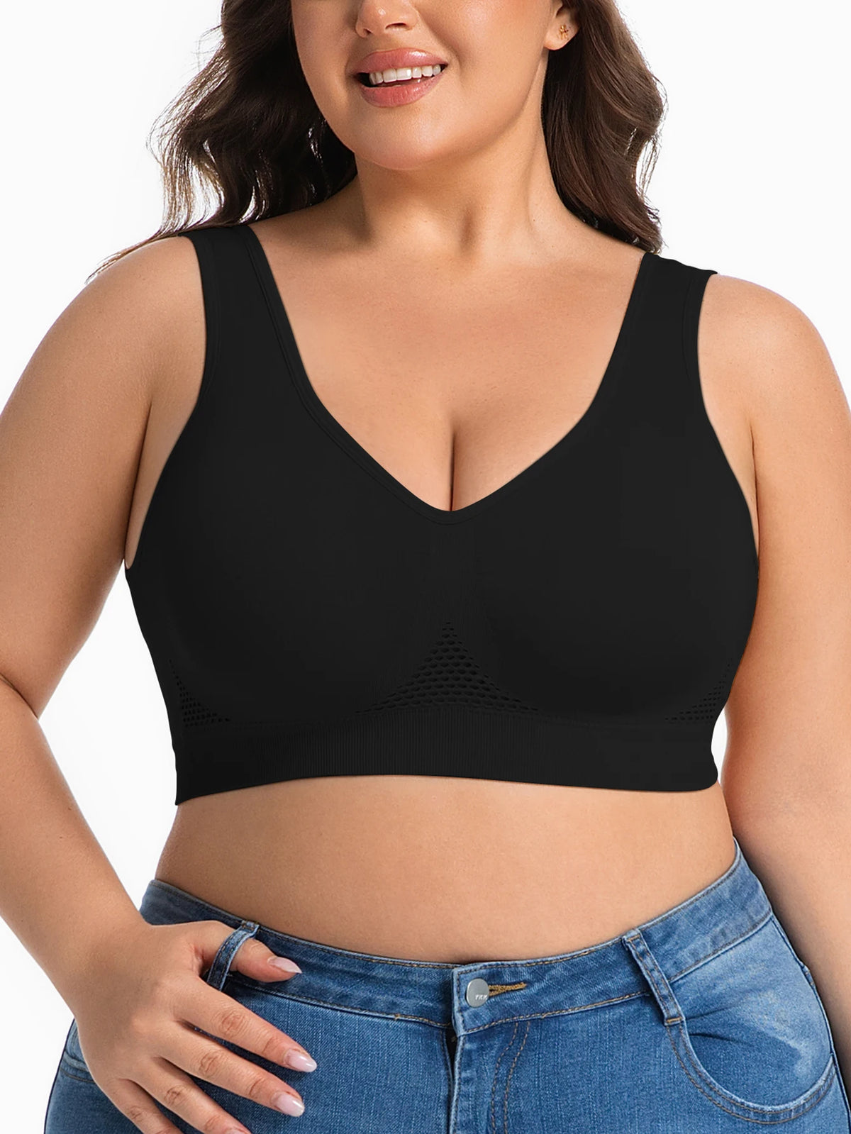Women's Single Pack Plus Size Yoga Sports Bra, Breathable Hollow Mesh Back Closure Outer Wear Bra for Yoga Pilates All Seasons