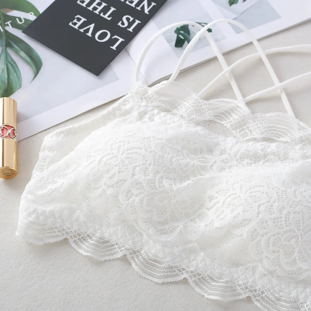 Lace Bra Tube Top Women Non-wire Bra Top Cross Straps Crop Top Beauty Back Underwear Floral Lace Bralette Sexy Lingerie