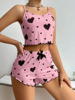 Women's Pajamas Set Sleepwear 2 PCS Short Tank Tops And Shorts S M L White Ventilate Soft Casual Love Printing