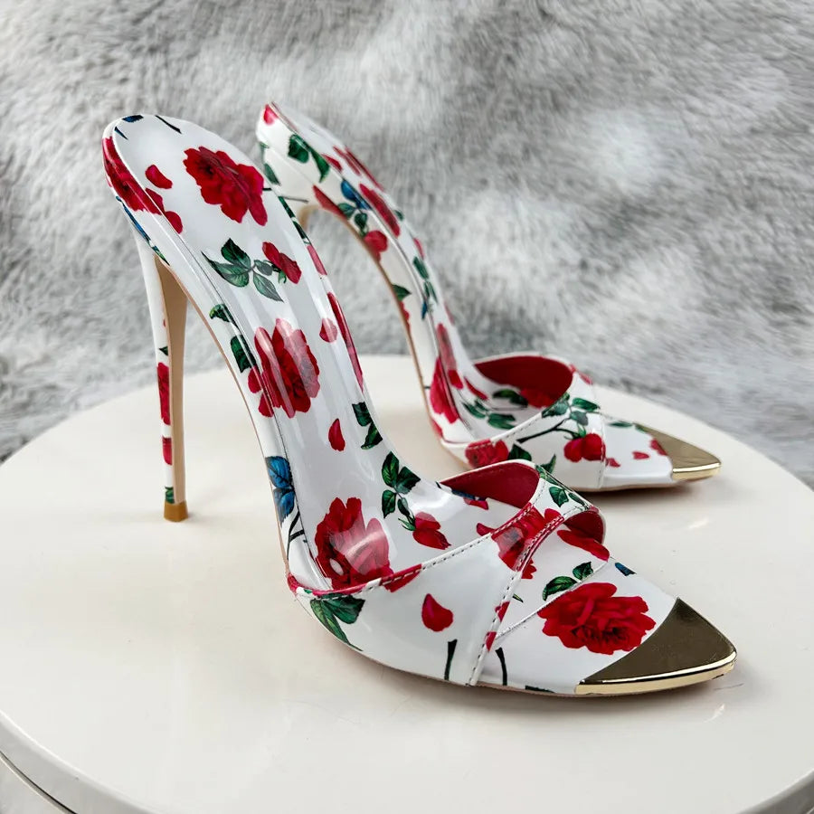 Sexy and fashionable printed slippers Shoes For Women's Sandals Summer Sexy Slippers Pointe Toe Thin Heels Stiletto Sandals12cm