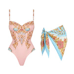 Push Up One Piece Swimsuit With Cover Up Sexy Swimwear Women 2025 Printed Swim Suits Female Bikinis Sliming Bodysuit Beachwear