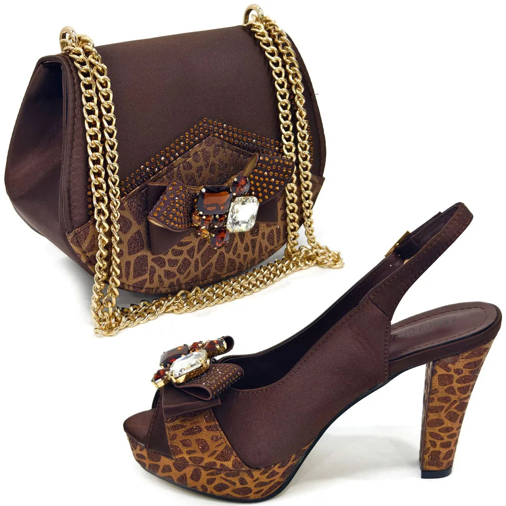 Doershow new come Matching Women Shoe and Bag Set Decorated black Nigerian Shoes and Bag Set Italy Shoes and Bag set HDF1-17