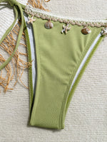 Shell Decoration Halter String Strappy Bikini Women Swimwear Female Swimsuit Two-pieces Bikini Set Ribbed Bathing Suit Swim Lady