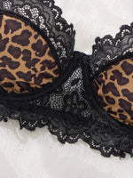 European and American style hot girl leopard print lace lingerie set-Sexy see-through half-cup shaping bra,thong pants ZA825182