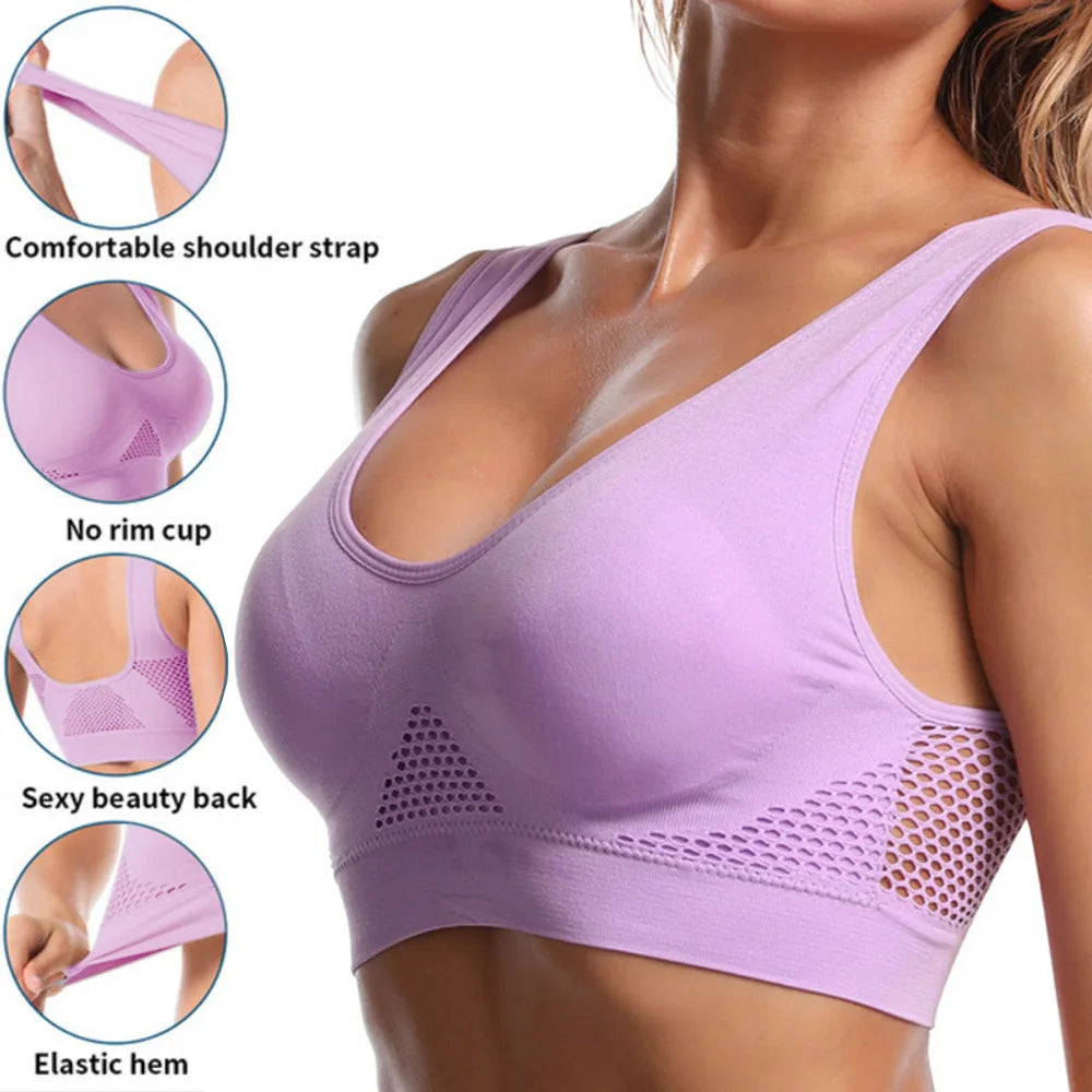 S-6XL Hollow Out Women Sport Bra Fitness Yoga Running Vest Underwear Padded Crop Tops Underwear wireless gym top bras Breathable