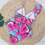 Sexy Ruffle Shoulder Swimsuit V-Neck Swimwear Women Backless Push Up Bathing SuitBeach Wear 2024 Female Swimming Suit