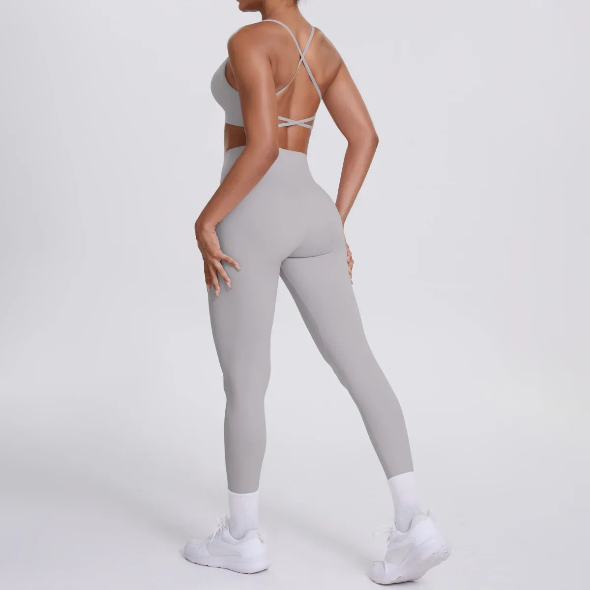 Women's Seamless Yoga Set Cross Back Sports Bra & High Waist Booty Lifting Yoga Leggings Gym Running Fitness Workout Outfit