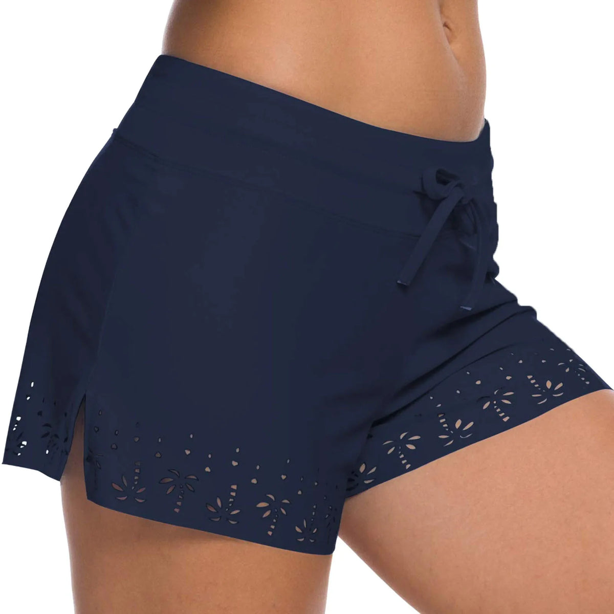 Women Swimming Shorts Solid High Waist Elastic Swim Bottom Flower Hollow Out Swim Trunk Loose Fit Swimming Workout Gym Bottom