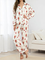 Women’s 2025 Christmas Pajamas Set Long Sleeve Oversized Button Down Shirt and Long Pants Two Pieces Loungewear