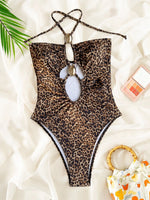 2026 Summer Women's One-piece Suit Swimwear Sexy Hollow Out Neck Lace-up Bodysuit Beachwear High Waist Push Up Bathing Suits