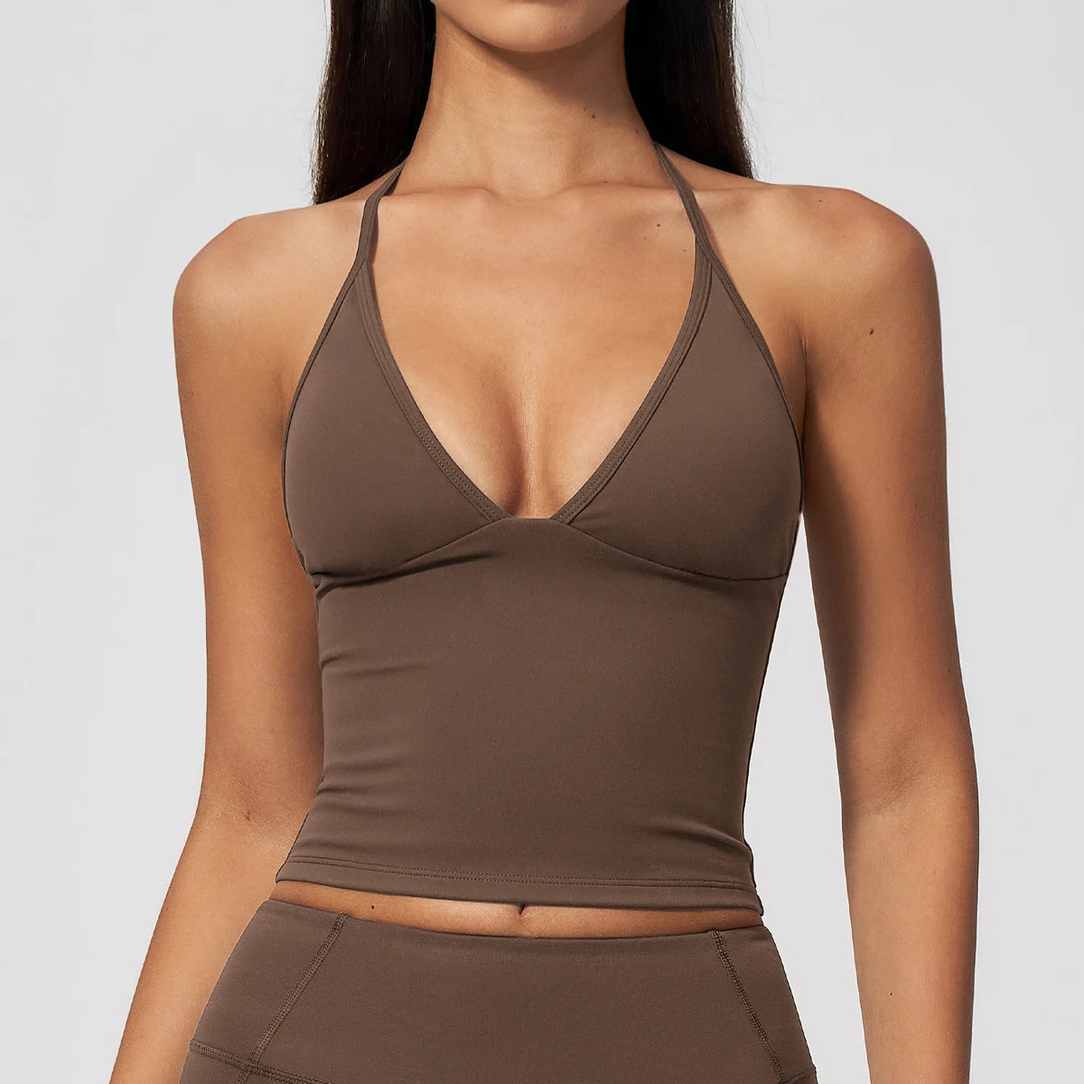 Women Halter V Neck Crop Yoga Tank Top Adjustable Strap Stretch Athletic Cami Fitness Bra Running Workout Gym Sport Active Vest