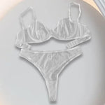 Women's Mesh Lingerie Set Lace Sheer Deep V Neck Bra and Panty Sexy Underwear Stranparent White Lingerie sets 2 pieces