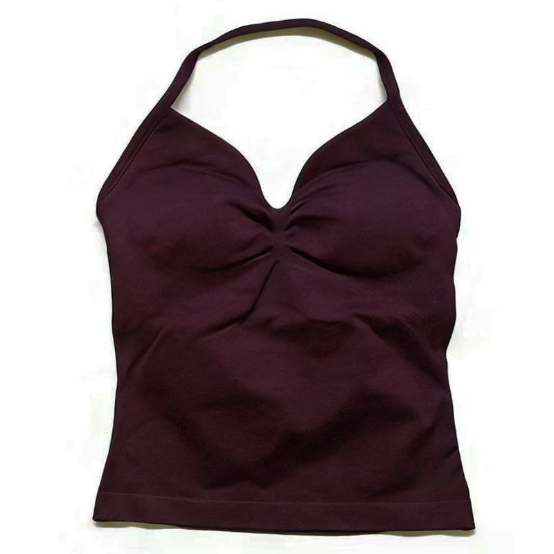 Longline Gym Top Women Clothes Sports Shirts Yoga Crop Top Vest Sports Bra Padded Halter Fitness Backless Workout Tank Top Woman