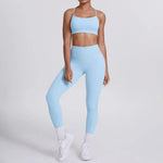 Women's Seamless Yoga Set Cross Back Sports Bra & High Waist Booty Lifting Yoga Leggings Gym Running Fitness Workout Outfit