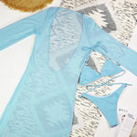 Sexy Solid 3 Piece Micro Bikinis Women Swimsuit 2025 New Swimwear With Long Sleeve Bathing Suit Beachwear Biquini Female