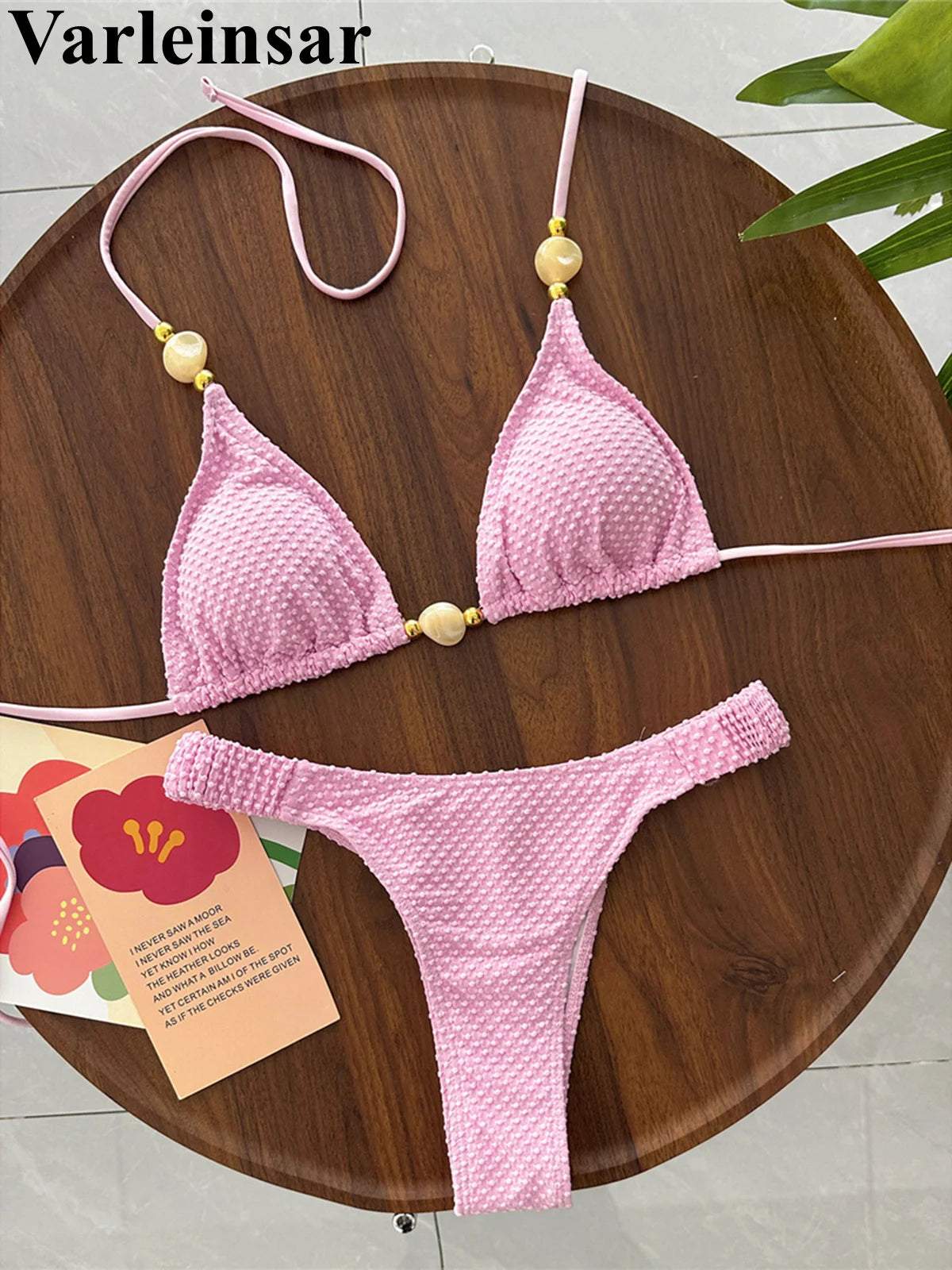 Wrinkled Crinkled Halter Bikini Female Swimsuit Women Swimwear Two-pieces Bikini set Brazilian Bather Bathing Suit Swim V8134