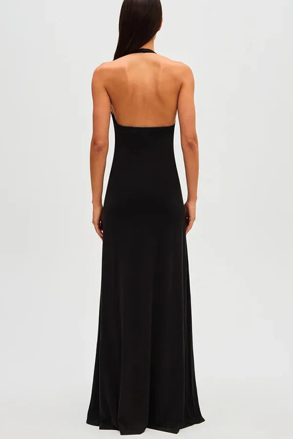 Sexy Deep V Halter Neck Long Dress Women Elegant Bandage Patchwork Luxury Evening Dresses Solid Color Hot Girls Party Vestidos