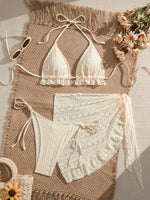 DEKA Lace Ruffled Swimwear Women Bikinis Set Backless Lace Up Bathing Suit Sexy Thongs Split Swimsuit Summer Beach Mini Skirt