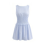 2026 Summer Women's Sleeveless Short Dress Stripe Print Boat Neck Waist-Cinching Slim Fit Dress Holiday Daily Casual Streetwear