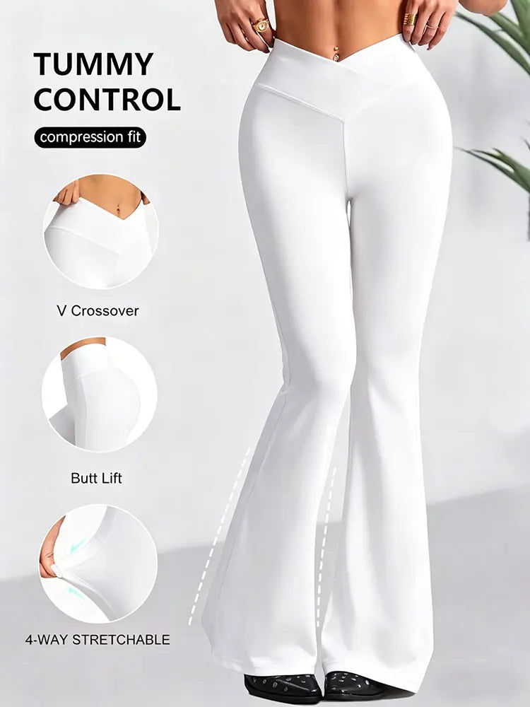 Womens New Spring Autumn Flare Pants V Shaped Cross Waist Wide Leg Trousers Elegant Loose Women Long Sweatpants For Slim Figures