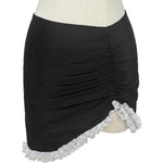 Women Swim Skirt Asymmetrical White Lace Trim Ruched Front Solid Bikini Cover Up Skirt For Summer Vacation Pool Party Beachwear