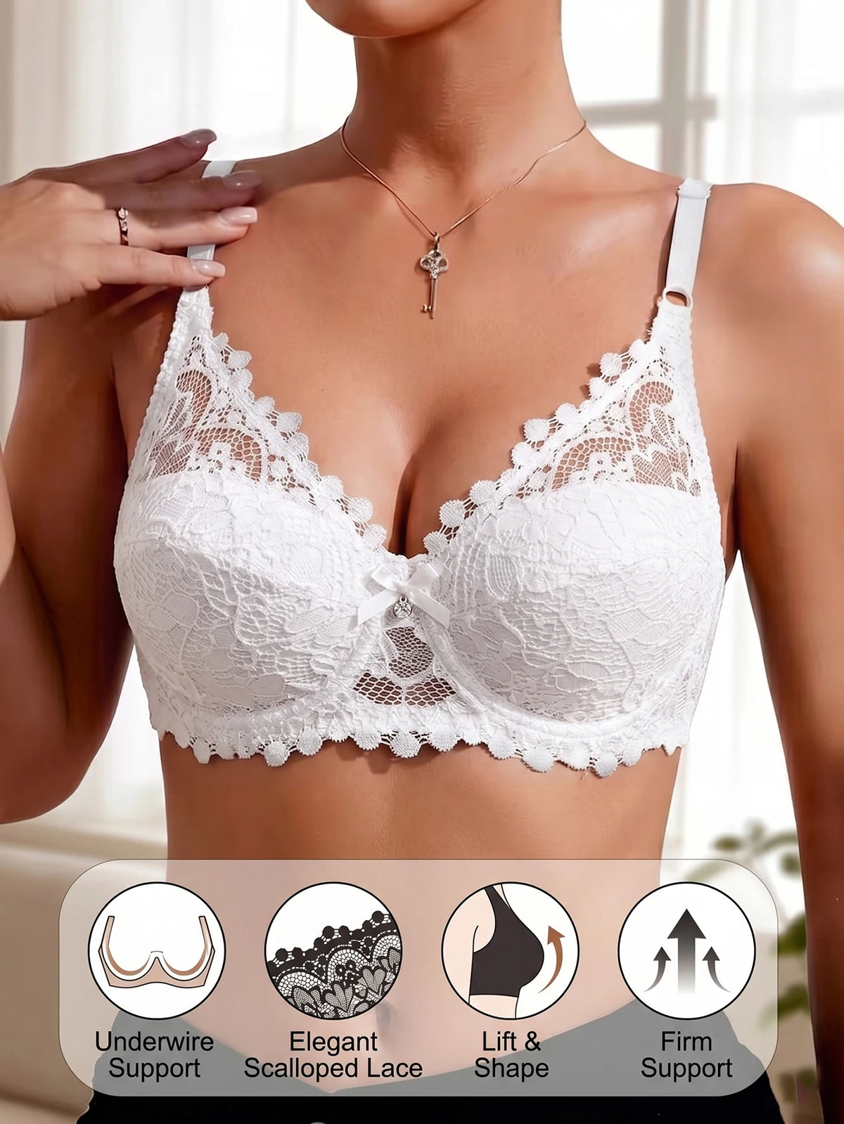Floral Lace Women Bra Solid Thin Underwire Push Up Brassiere Adjustable Strap Breathable Back Wing Lingerie