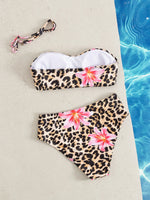 Sexy Bandeau Bikini 2025 Women Pink Floral Leopard Print Push Up 2 Piece Swimsuit Beach Bathing Suit High Waist Swimwear Biquini
