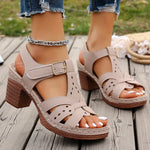 Lightweight Thick High Heels Sandals Women Plus Size 36-43 Summer Rome Shoes Woman Ankle Buckle Open Toe Beach Sandles Female