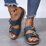 Women's Flower Decorated Slides Perforated Breathable Open Toe Slippers Thick Sole Comfort Casual Outdoor Shoes