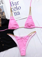 Sexy Cow Print Halter Metal Chains Brazilian Bikini Women Swimsuit Female Swimwear Two Pieces Bikini Set Bathing Suit Swim Lady