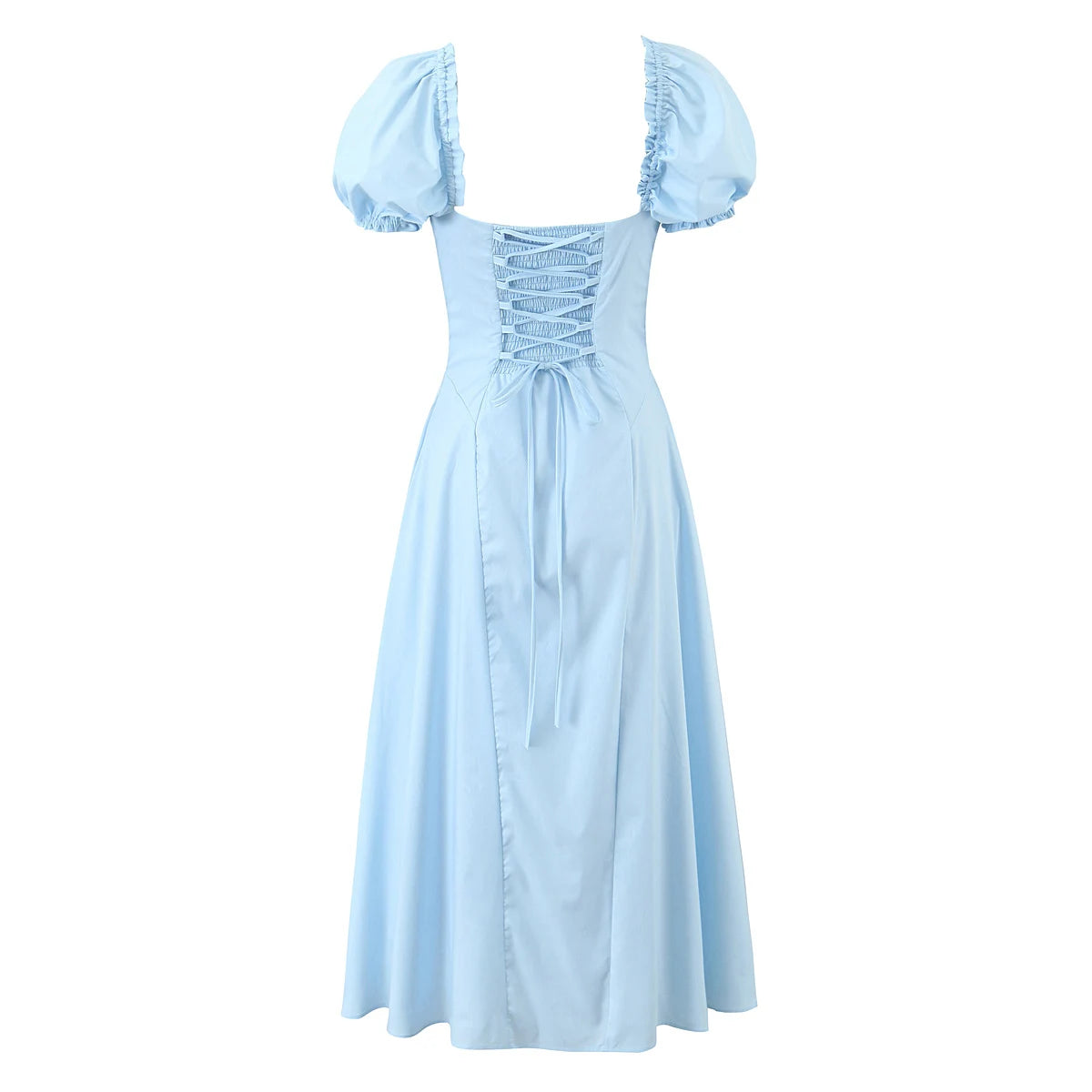 Bowknot Ruffles Light Blue Midi Dress Women's Summer Off Shoulder Short Sleeve Beach Dress Drawstring White A-line Vestidos 2025