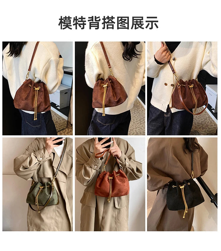 2026 Soft Commuting Crossbody Bags Faux Suede Sewing Hot Sale Bags for WomenThread Solid Color String Women's Handbags