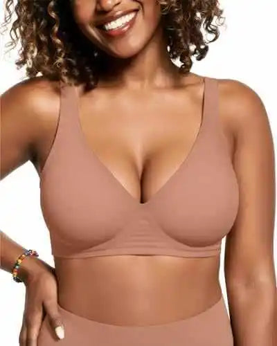Womens Deep V Wireless Bras Wire-free Comfortable Bra Full Cup Supportive and Breathability Bra Plus Up Beautiful Sexy Daily Bra