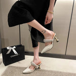 American pointed rhinestone high-heeled slippers women slim heels with toe caps, empty fashion sandals,