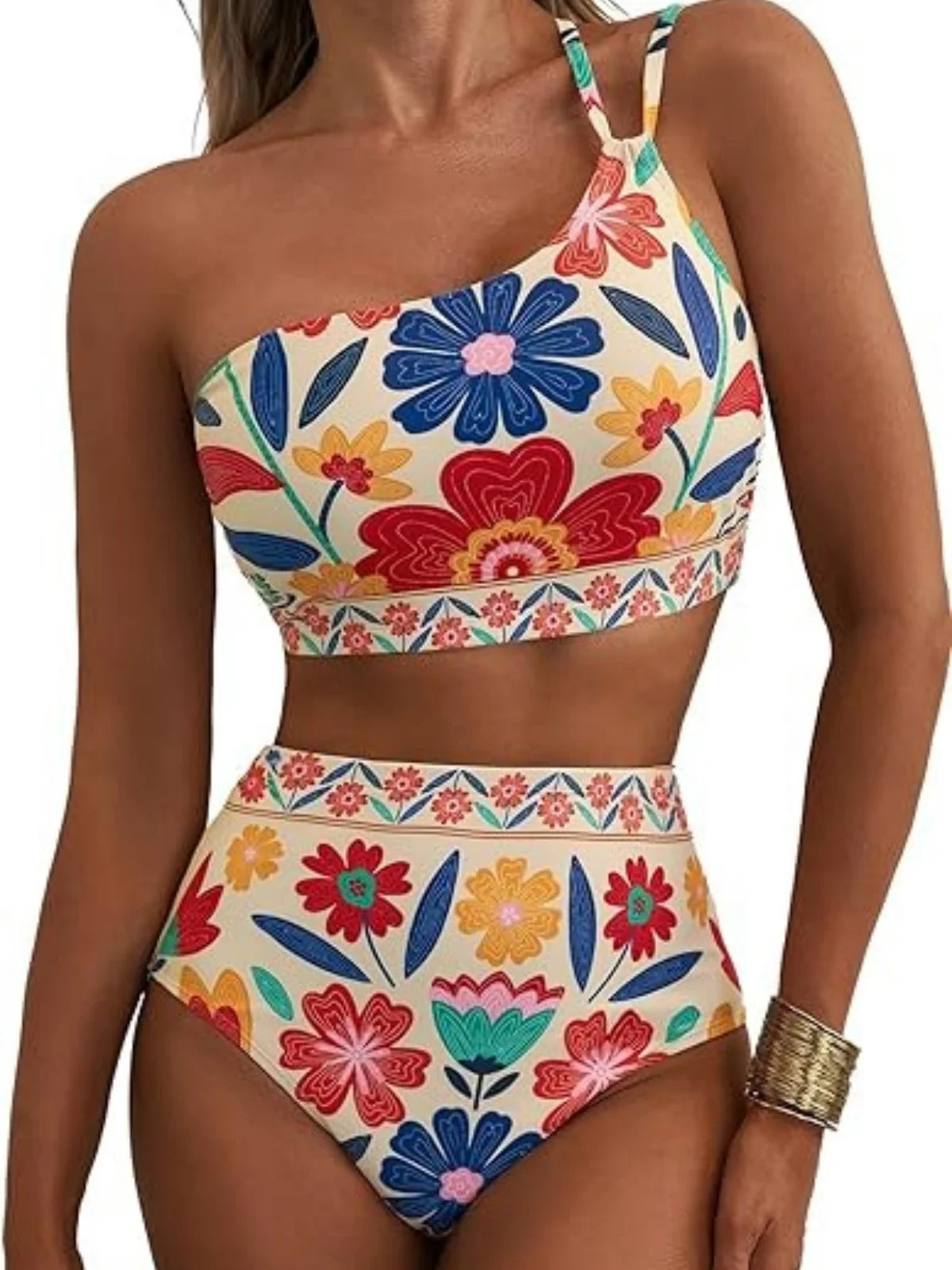 Sexy One Shoulder Swimwear Women 2026 Black White Patchwork Push Up Bra High Waist Swimsuit Beach Bathing Suit Holiday Bikini