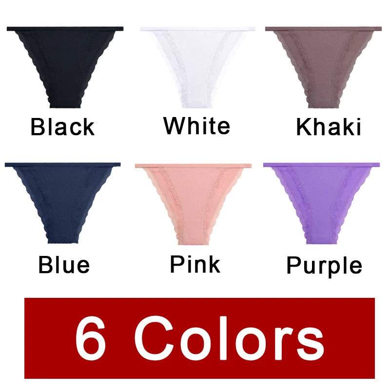3PCS Women‘s Cotton Lace Panties Low Waist Briefs Comfortable Underwear Ladies Solid Color Underpants Girls Breathable Panty New