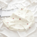1 Pack Cute Bear & Strawberry Print Cotton Mid-Rise Panties Women's Comfort Underwear M-XL Grid & Striped Print Lingerie