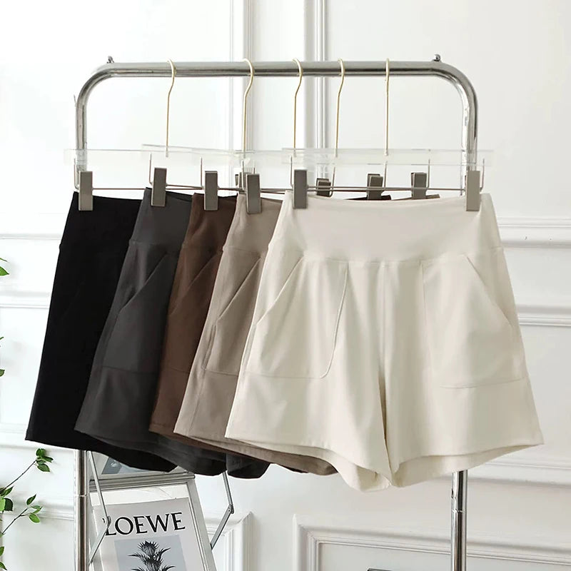 Women's High-Waisted Yoga Shorts with Pockets Quick-Drying Breathable for Summer Outdoor Training Running Pilates Fitness