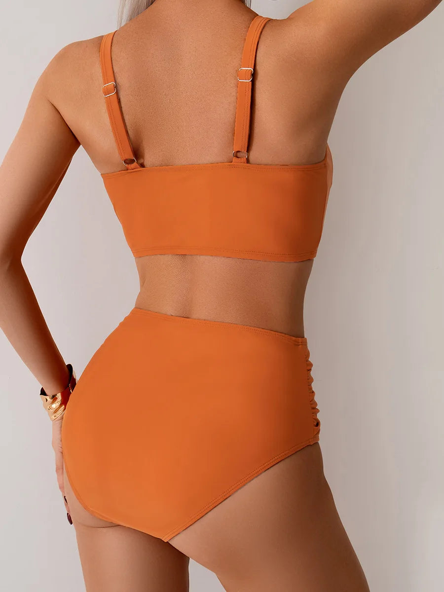 Sexy Black Two Piece Swimsuit Women Cross Pleate Push Up Padded Bikini Set Summer Bathing Suit Slim High Waist Swimwear Biquini