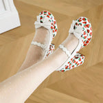 Big Size 43 High Quality Women's y2k Block High Heels Sweet Strawberry Print Mary Jane Pumps Black Pink Platform Lolita Shoes