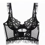 French Sexy Lingerie Set Women Ultra Thin See Through Embroidery Lace Bra & Thong Push Up Underwear Shaping Camisole Set MOYISU