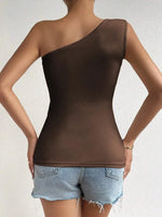 Women One Shoulder Pleated Tank Top Summer Solid Sleeveless Ruched T-shirt Streetwear Off the Shoulder Top