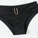 Solid Color High Waist Two Piece Swimsuit for Women U-neck Suspender Backless Bikini Set Beach Vacation Bathing Suit 2025 New