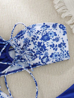 New Sexy Floral Print Bandeau Bikini 2024 Women Swimwear Female Swimsuit Two Pieces Thong Bikini Set Bather Tie Bathing Suit
