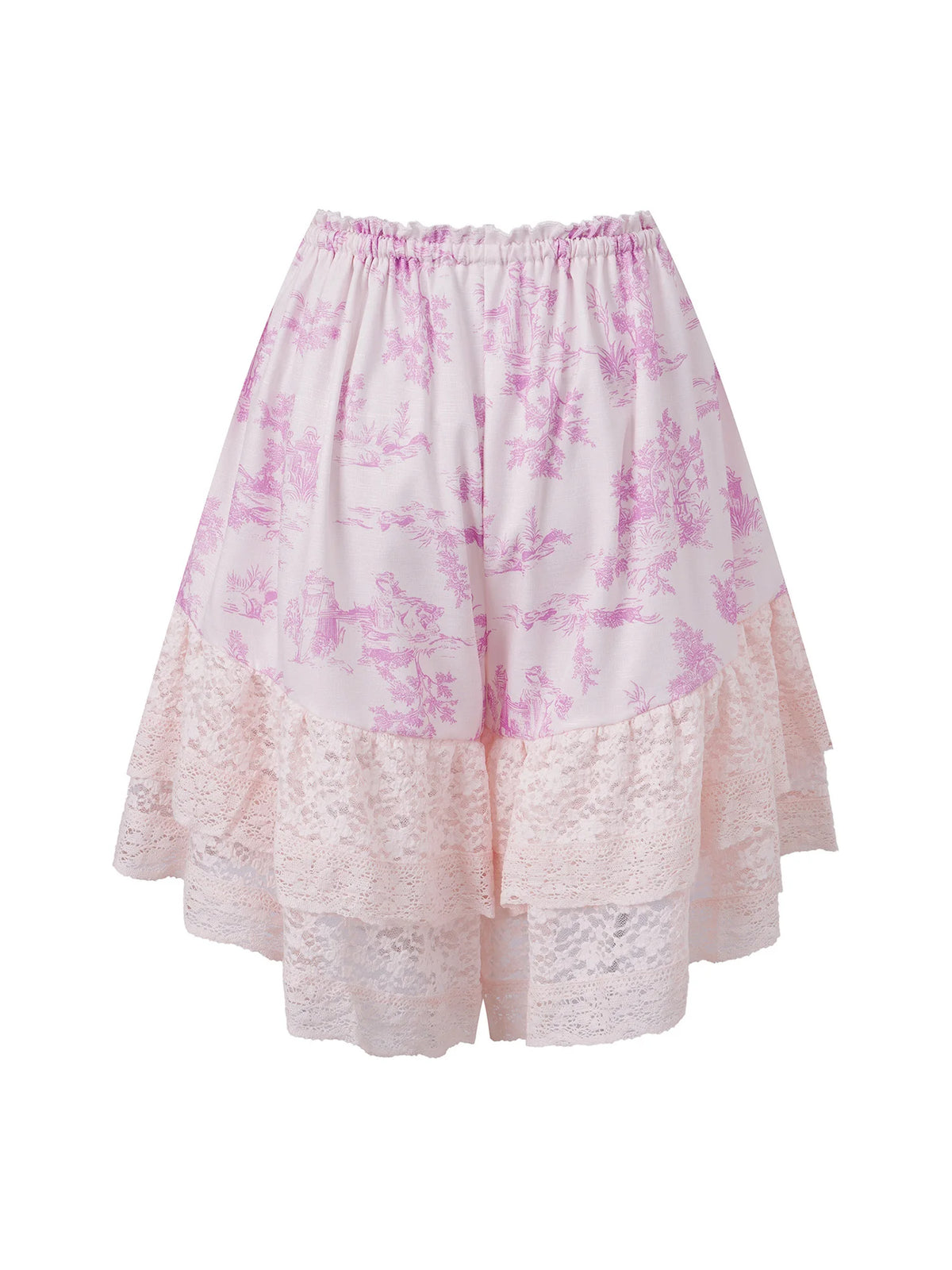 Women's Floral Lace Hem Shorts Drawstring Elastic Waist Wide Leg Knee Length Shorts Daily Loose Casual Lounge Street Mid Pants