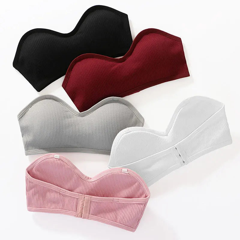 Strapless Bra Tube Top Women Crop Top Non-wire Invisible Bra 3/4 Cup Underwear Sexy Lingerie Cotton Bandeau Bra Removable Pads