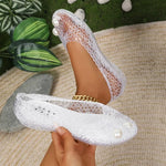 Summer Women's Sandals Flat Seam Crystal Clog Hollow PVC Flat Sliding Shallow Mouth Roman Jelly Shoes Wedge Beach Sandals