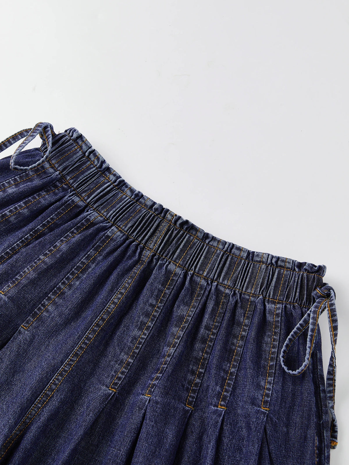 Womens Loose Fit Denim Shorts Drawstring Elastic Mid Rise Pleated Wide Leg Short Pants Casual Stylish Summer Skorts