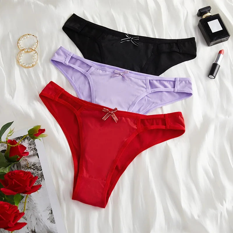 Sexy Fashion Women's Mid-Waist Triangle Panties Bowknot Lingerie Underpants Thin Breathable Briefs Soft Comfortable Underwear