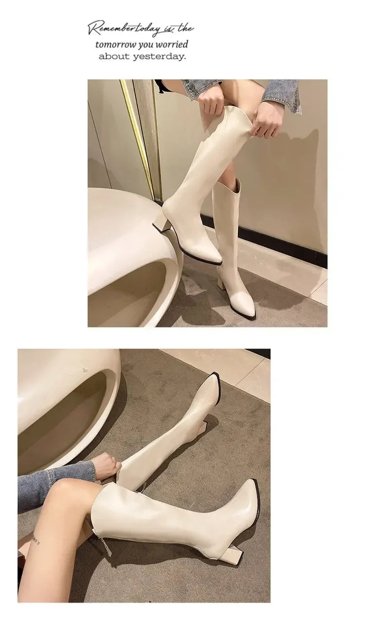Pointed Toe Women High Boots Fashion Side Zippers Long Booties Ladies Elegant Party High Heel Shoes Winter Women's Footwear